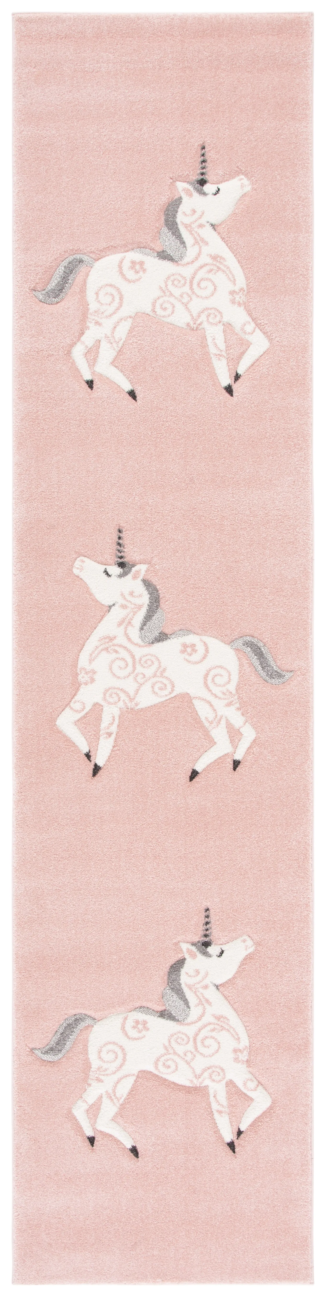 Carousel Kids Machine Made Area Rug, Pink / Ivory Kids Style Easy Care
