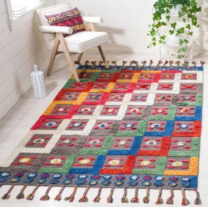 Casablanca Hand Made Area Rug, Blue / Green Bohemian Style Non-Shedding Area Rugs deal online
