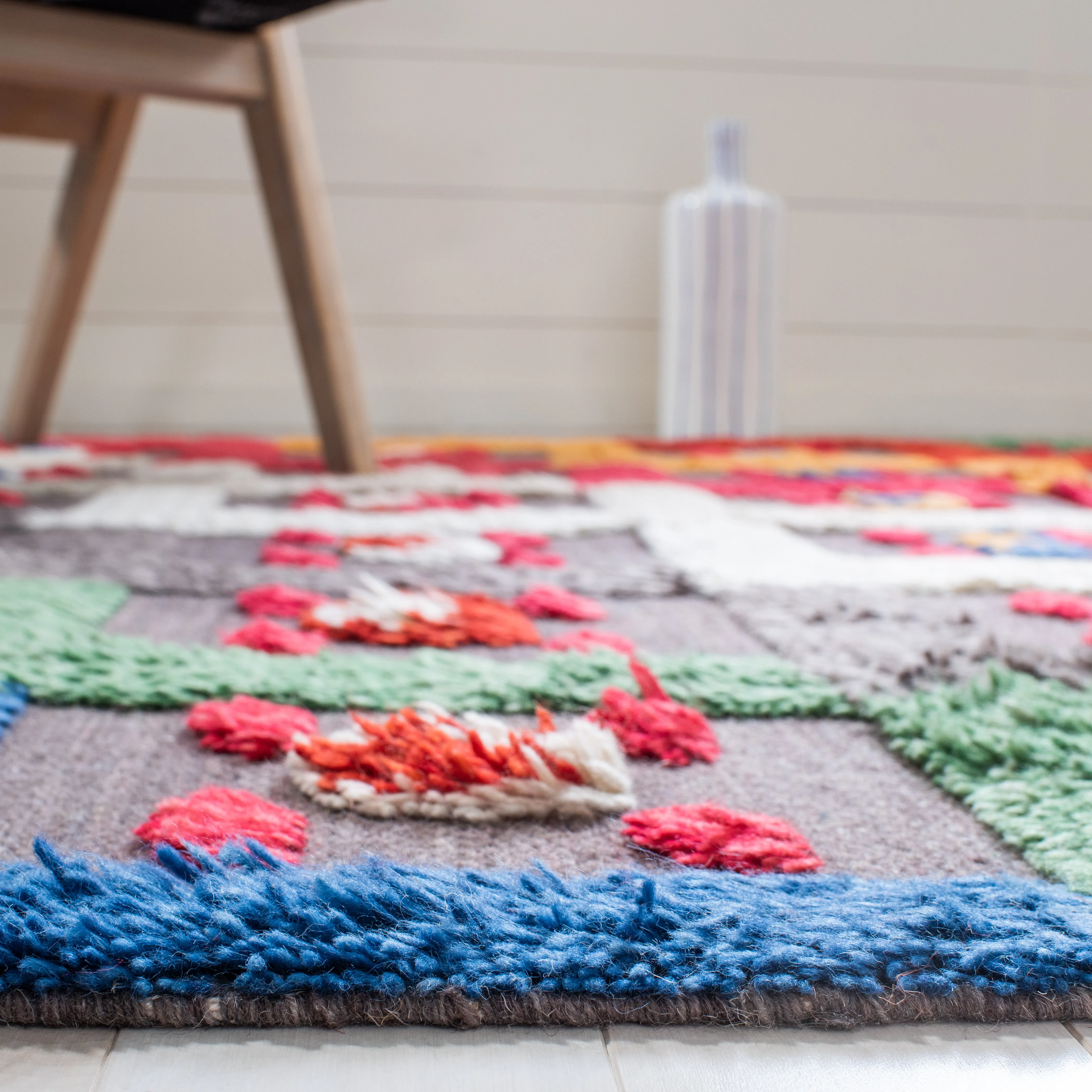 Casablanca Hand Made Area Rug, Blue / Green Bohemian Style Non-Shedding