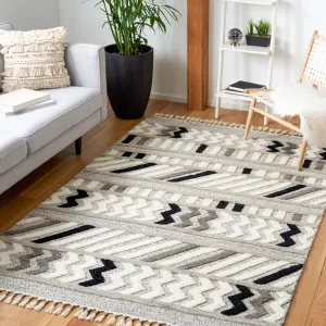 Casablanca Hand Made Area Rug, Ivory / Black Bohemian Style Non-Shedding Area Rugs cheap home decor