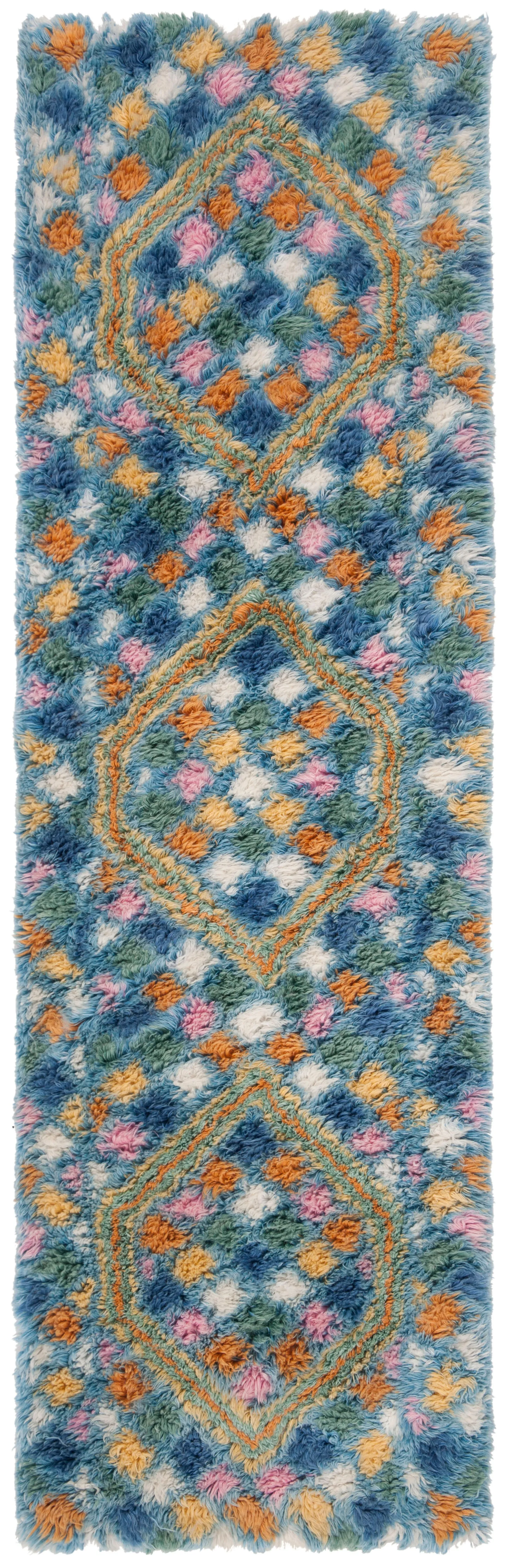 Casablanca Hand Made Area Rug, Ivory / Blue Bohemian Style Non-Shedding