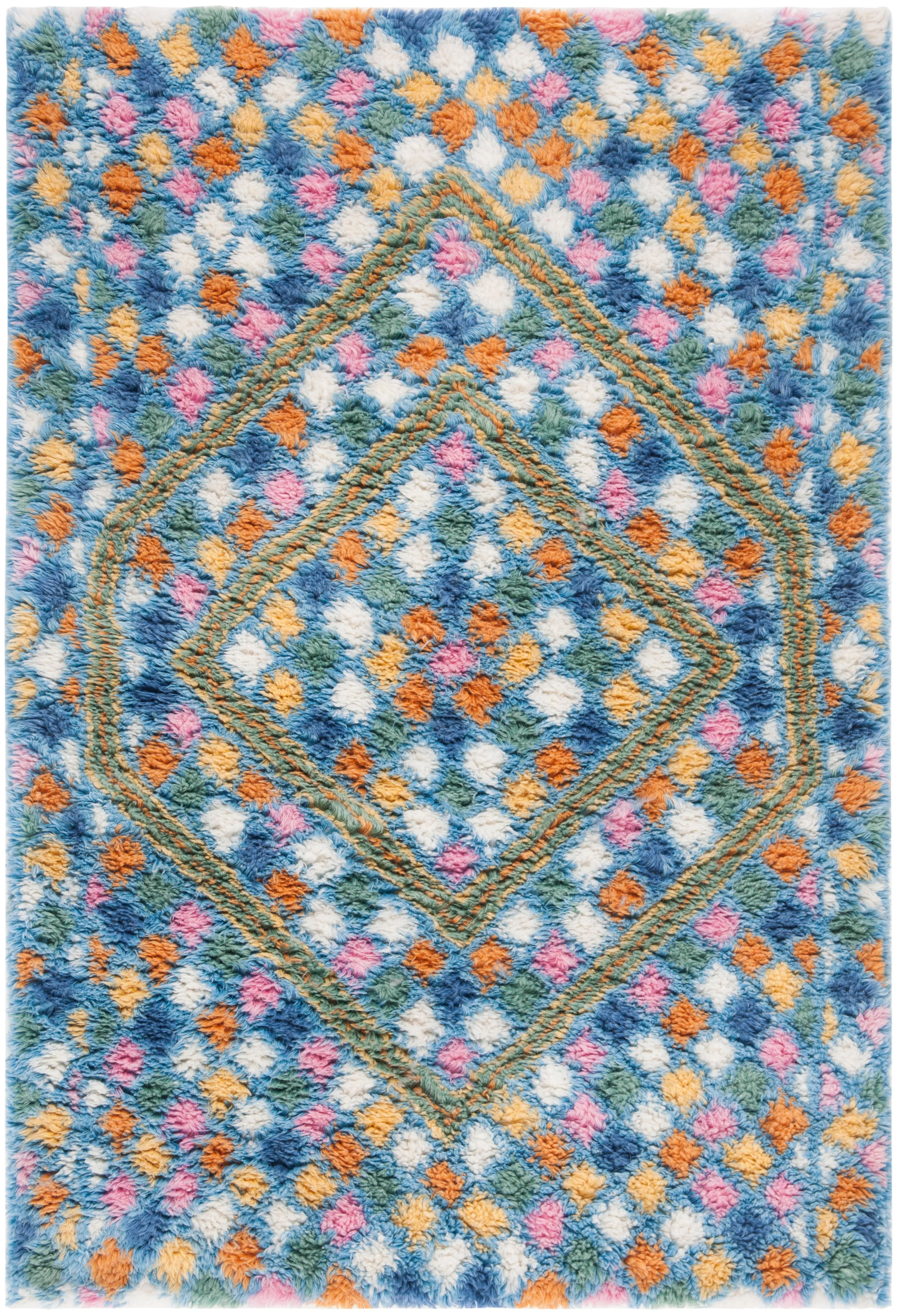 Casablanca Hand Made Area Rug, Ivory / Blue Bohemian Style Non-Shedding