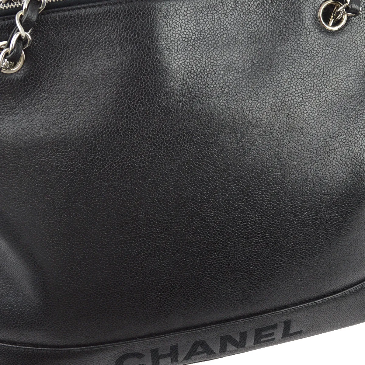 Chanel 1996-1997 Black Caviar Chain Shoulder Tote Bag