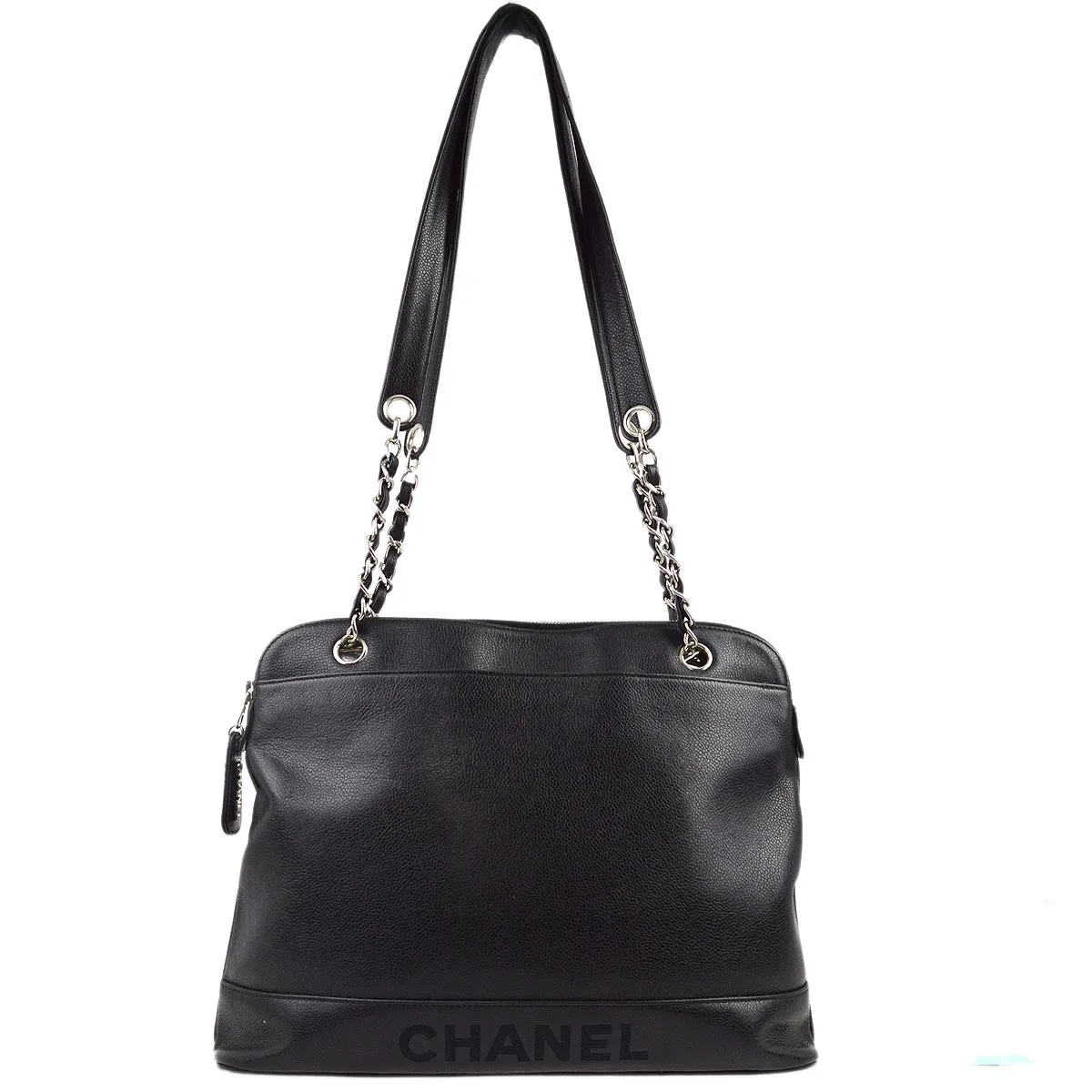 Chanel 1996-1997 Black Caviar Chain Shoulder Tote Bag