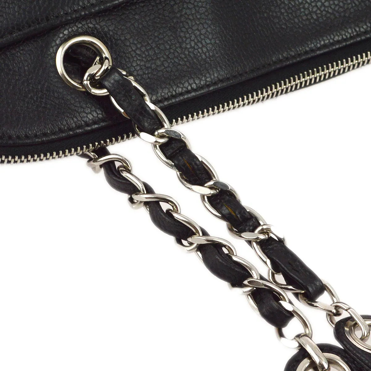 Chanel 1996-1997 Black Caviar Chain Shoulder Tote Bag