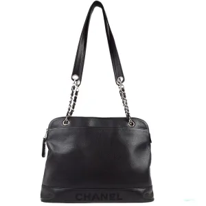 Chanel 1996-1997 Black Caviar Chain Shoulder Tote Bag