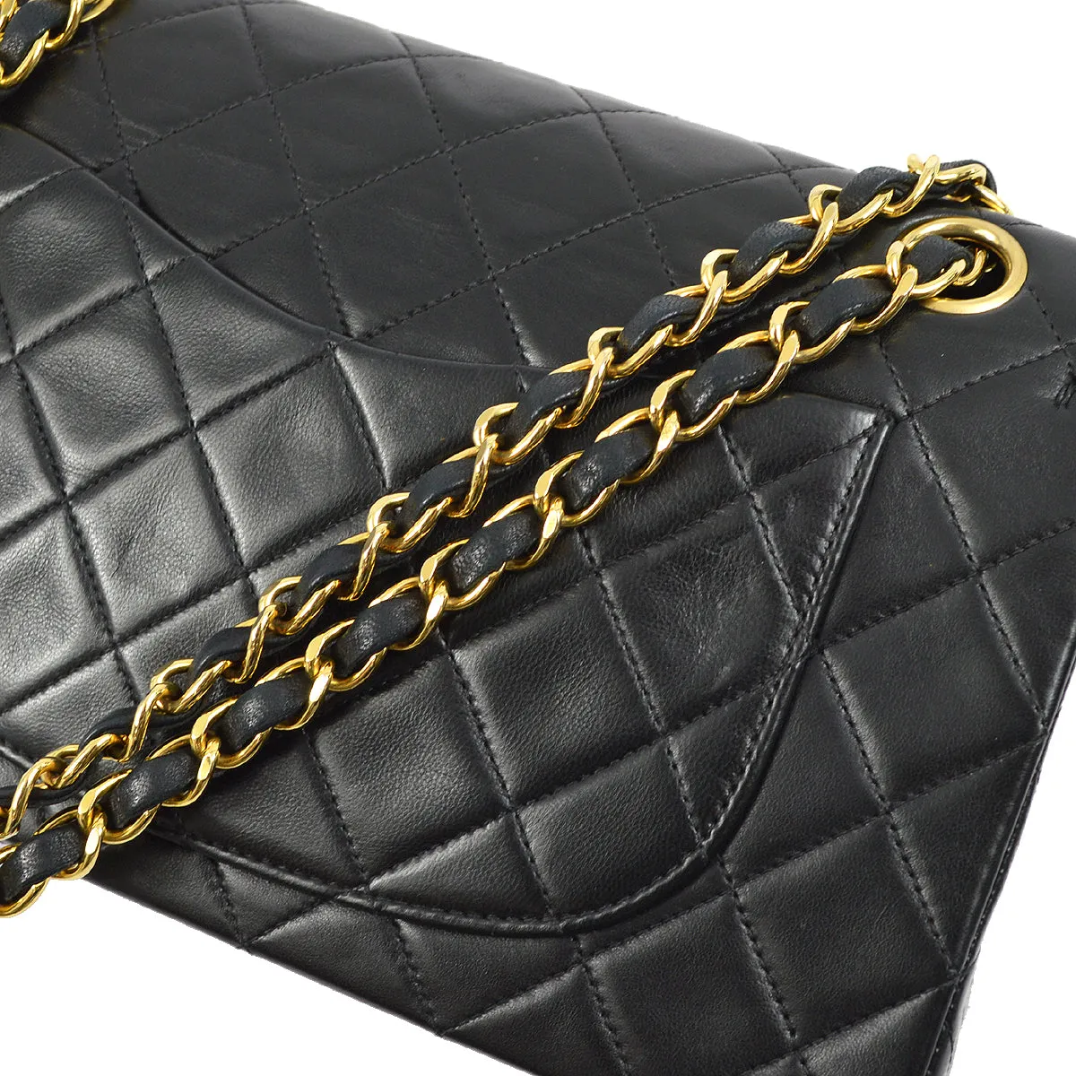 Chanel 1997-1999 Black Lambskin Small Classic Double Flap Shoulder Bag