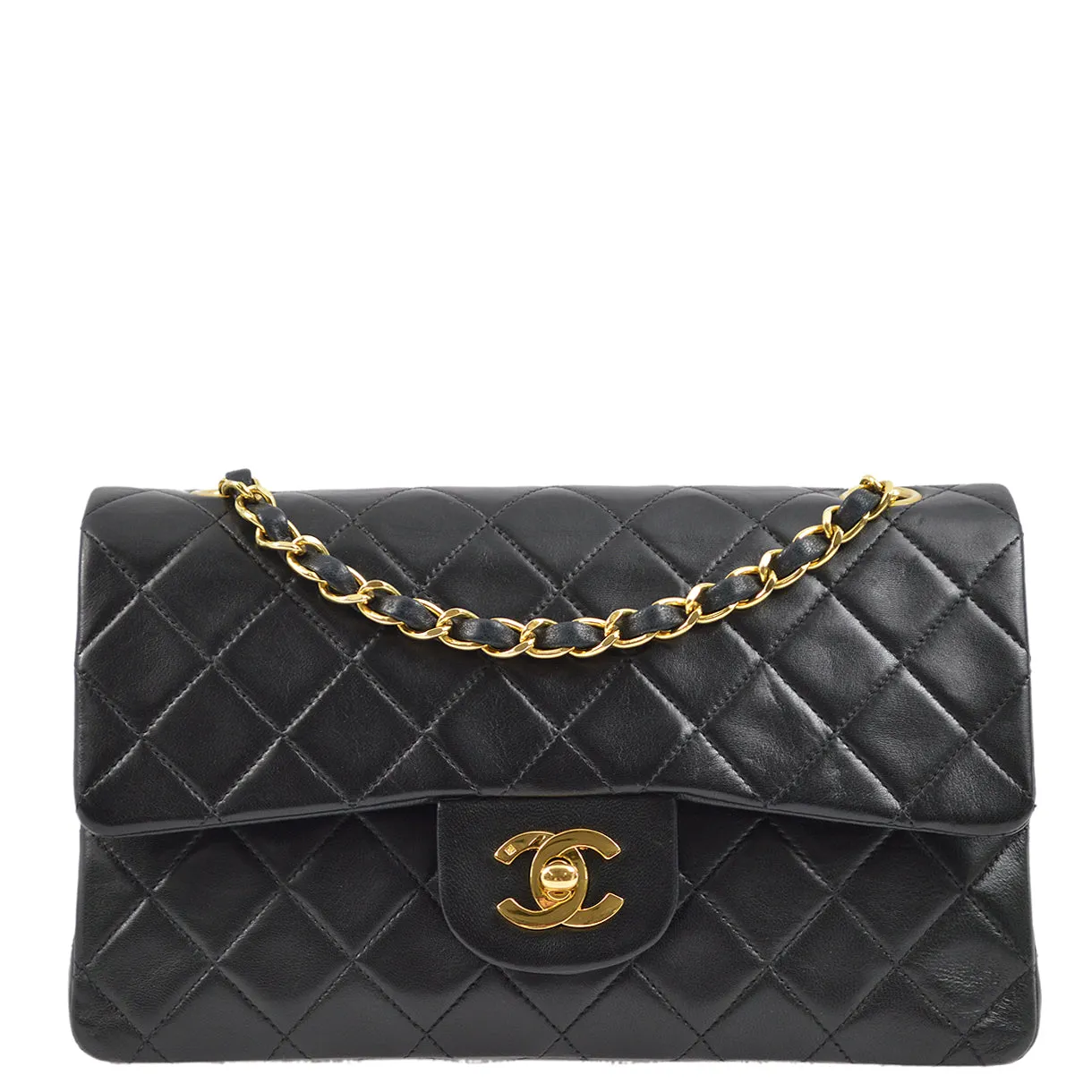 Chanel 1997-1999 Black Lambskin Small Classic Double Flap Shoulder Bag