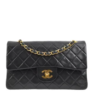 Chanel 1997-1999 Black Lambskin Small Classic Double Flap Shoulder Bag