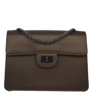 Chanel 1997-1999 Brown Satin Mademoiselle Lock Shoulder Bag