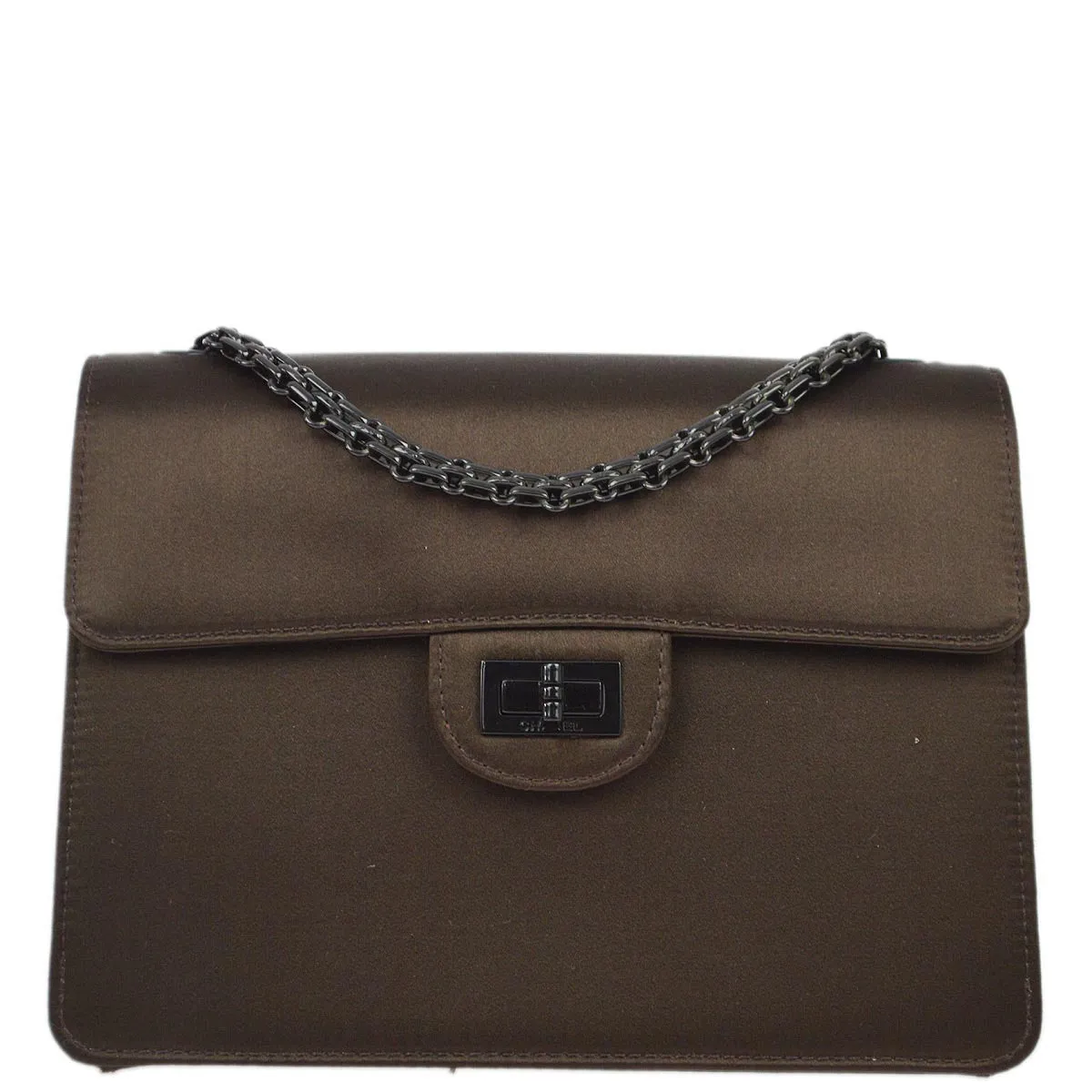 Chanel 1997-1999 Brown Satin Mademoiselle Lock Shoulder Bag