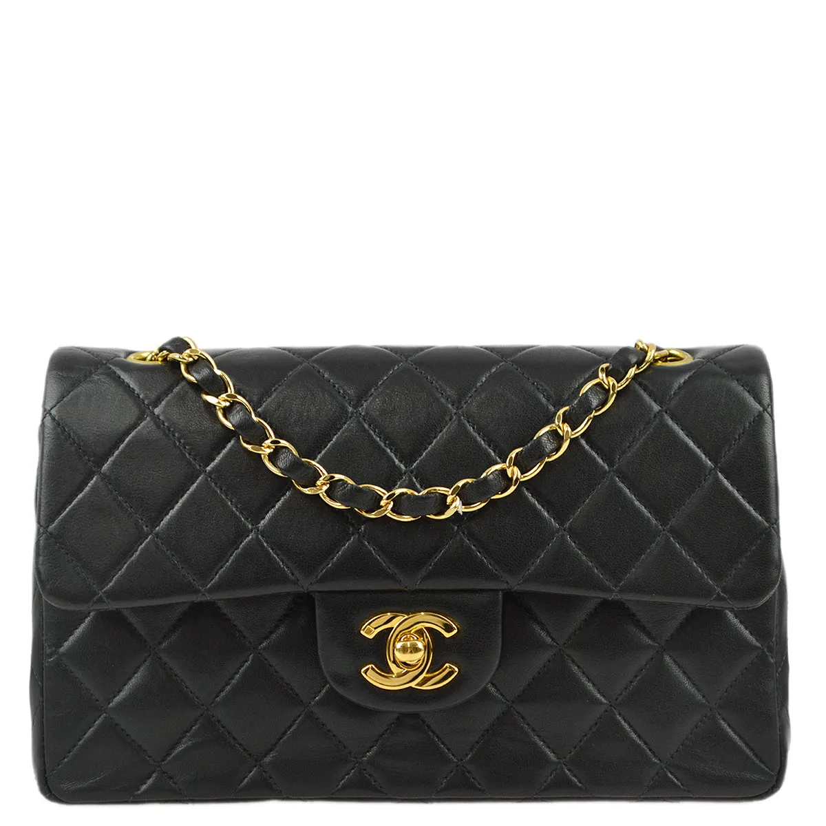 Chanel 2000-2001 Black Lambskin Small Classic Double Flap Shoulder Bag