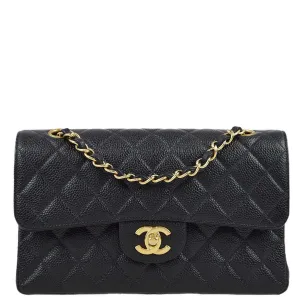 Chanel 2001-2003 Black Caviar Small Classic Double Flap Shoulder Bag
