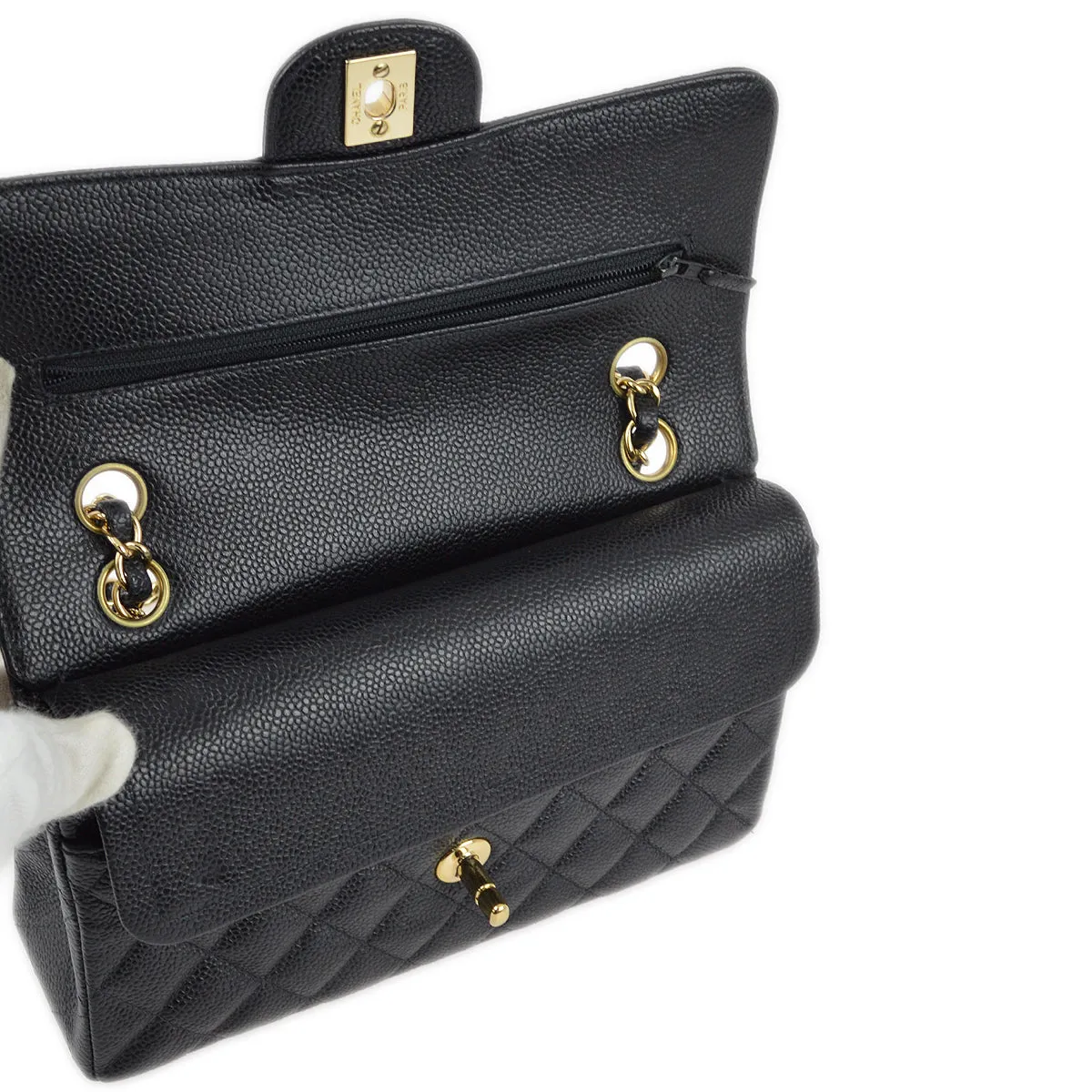 Chanel 2001-2003 Black Caviar Small Classic Double Flap Shoulder Bag
