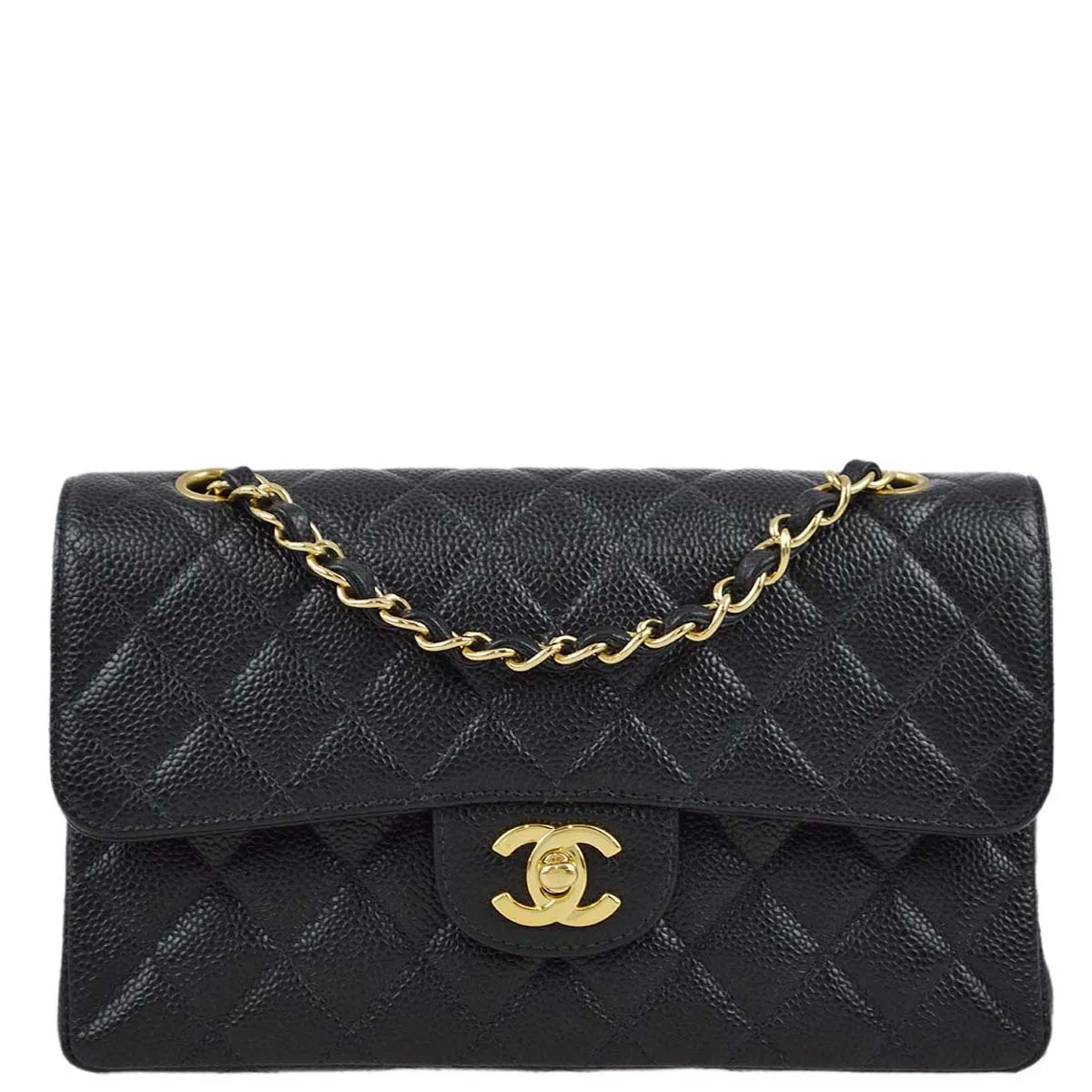 Chanel 2001-2003 Black Caviar Small Classic Double Flap Shoulder Bag