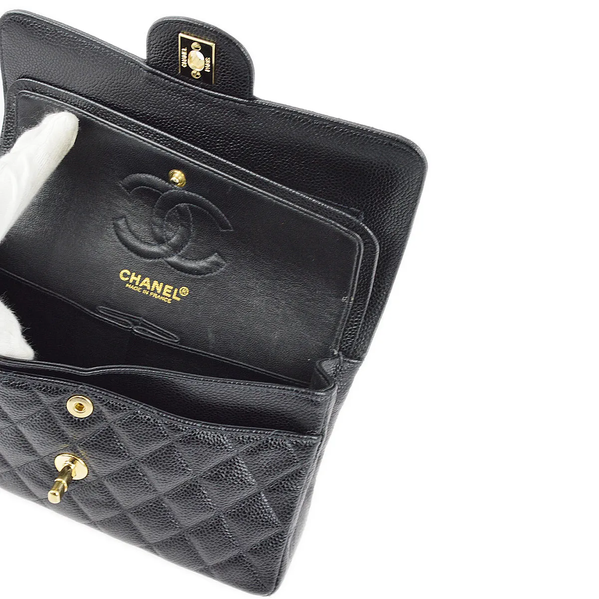 Chanel 2001-2003 Black Caviar Small Classic Double Flap Shoulder Bag