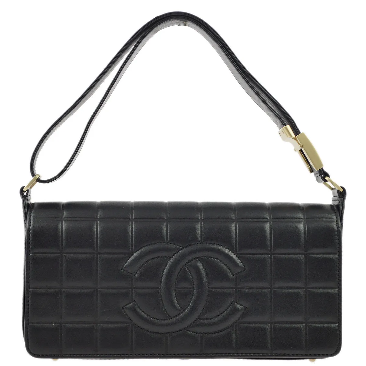 Chanel 2003-2004 Black Lambskin Choco Bar Shoulder Bag
