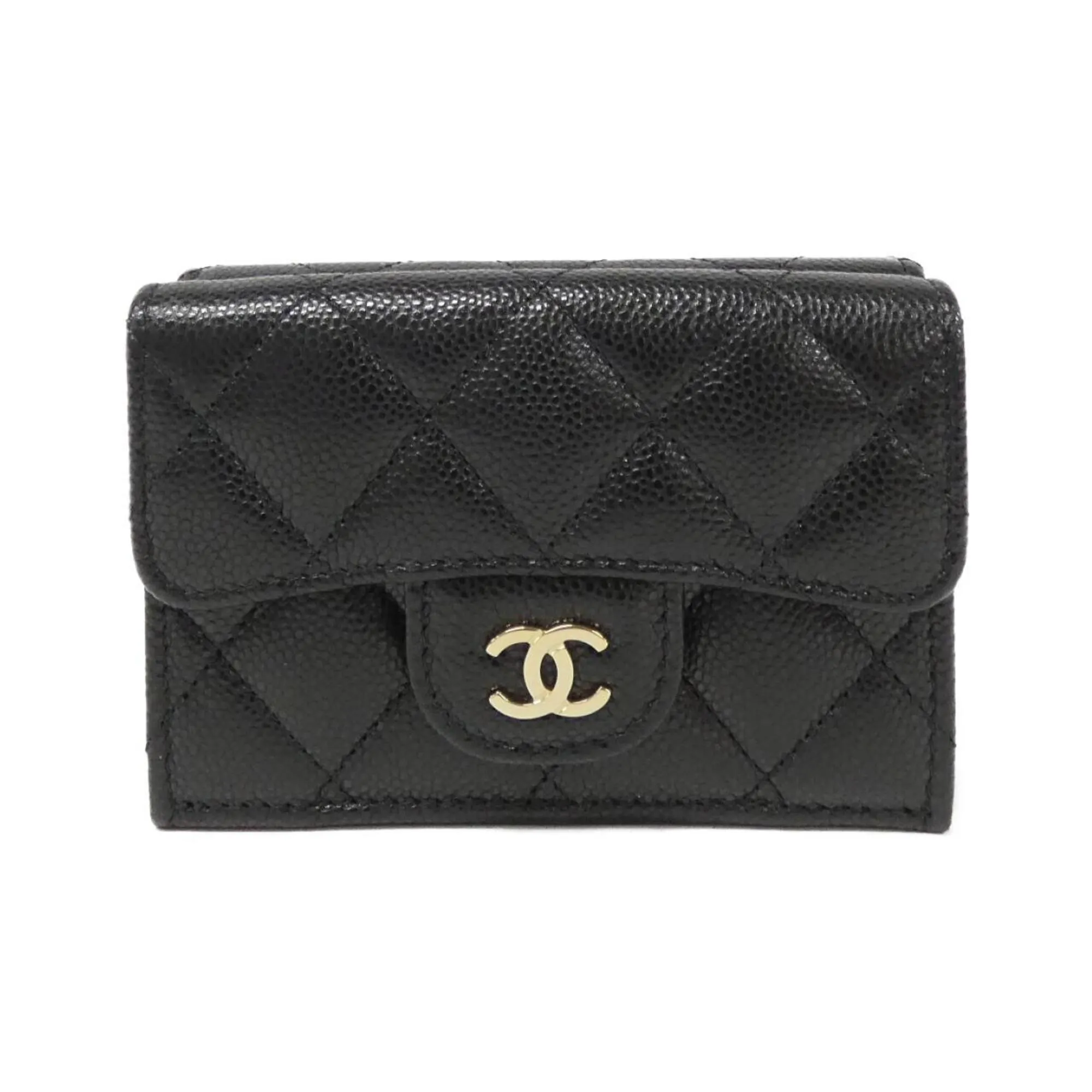 Chanel  gold Caviar Leather Wallet (Tri-Fold) (Pre-Owned)