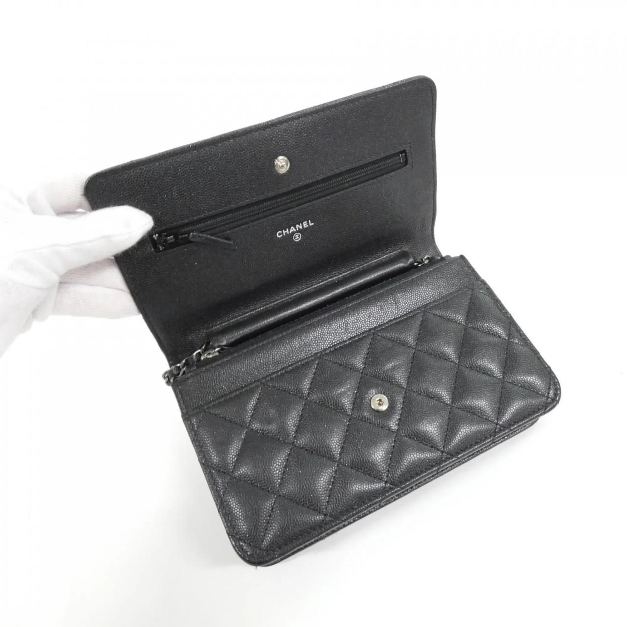 Chanel Grained Calfskin Chain/Shoulder Wallet (Pre-Owned)