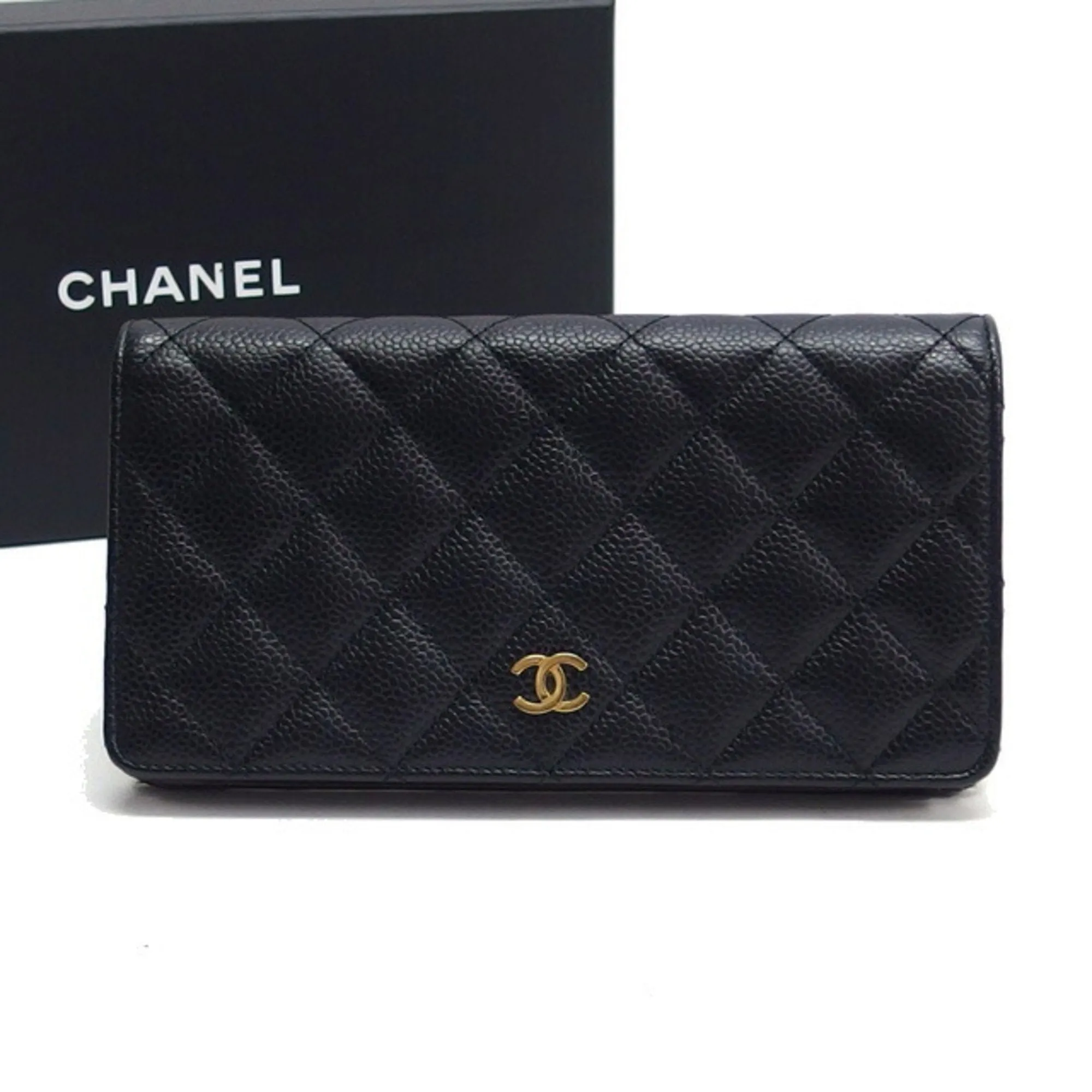 Chanel Grained Calfskin Long Wallet (Bi-Fold) (Pre-Owned)