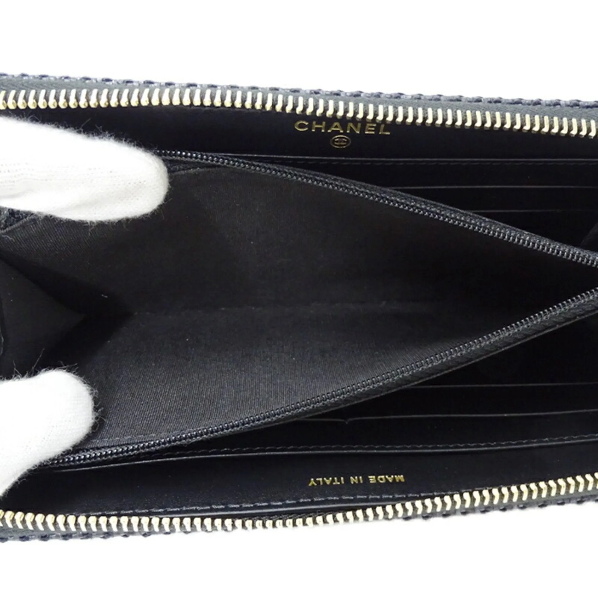 Chanel Navy Straw Long Wallet (Bi-Fold) (Pre-Owned)