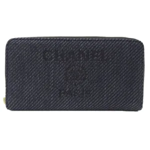 Chanel Navy Straw Long Wallet (Bi-Fold) (Pre-Owned)