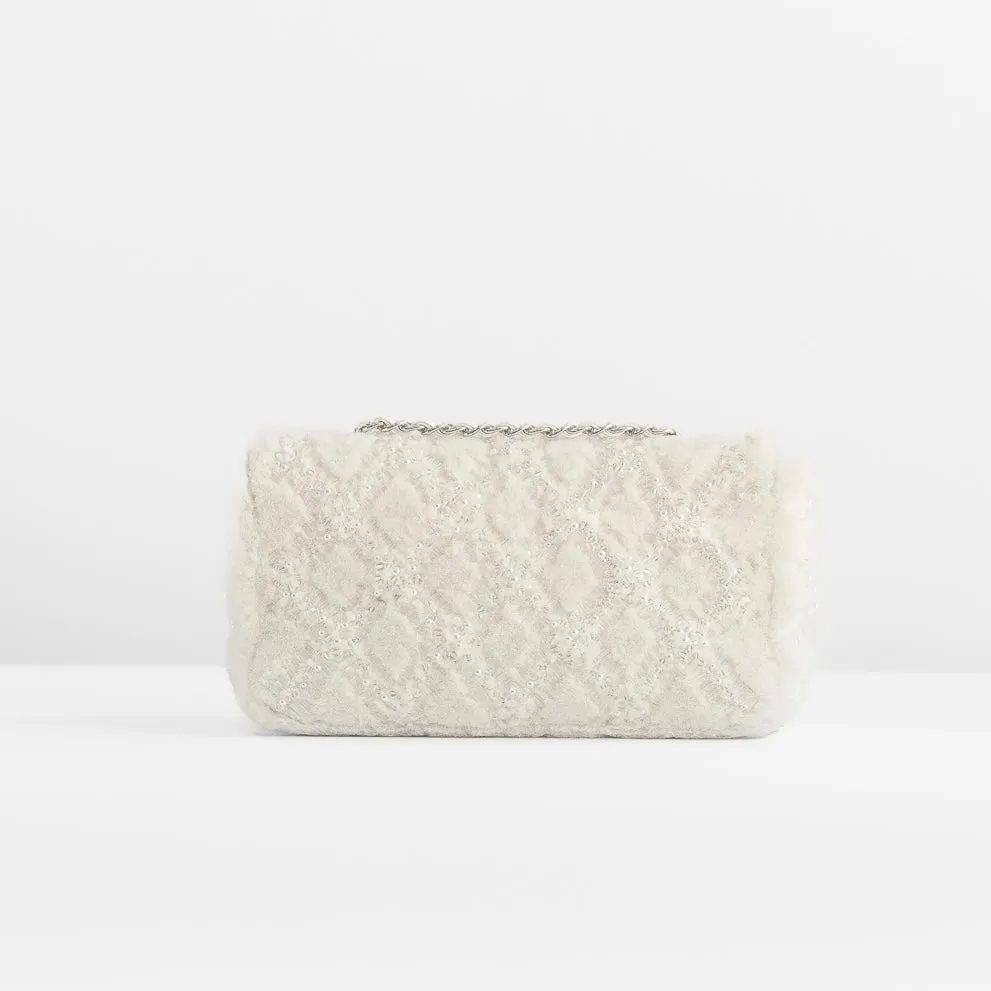 CHANEL - *RARE* PEARL & BEAD EMBROIDERED SHEARLING MEDIUM FLAP BAG