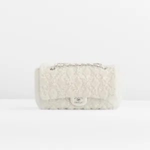 CHANEL - *RARE* PEARL & BEAD EMBROIDERED SHEARLING MEDIUM FLAP BAG