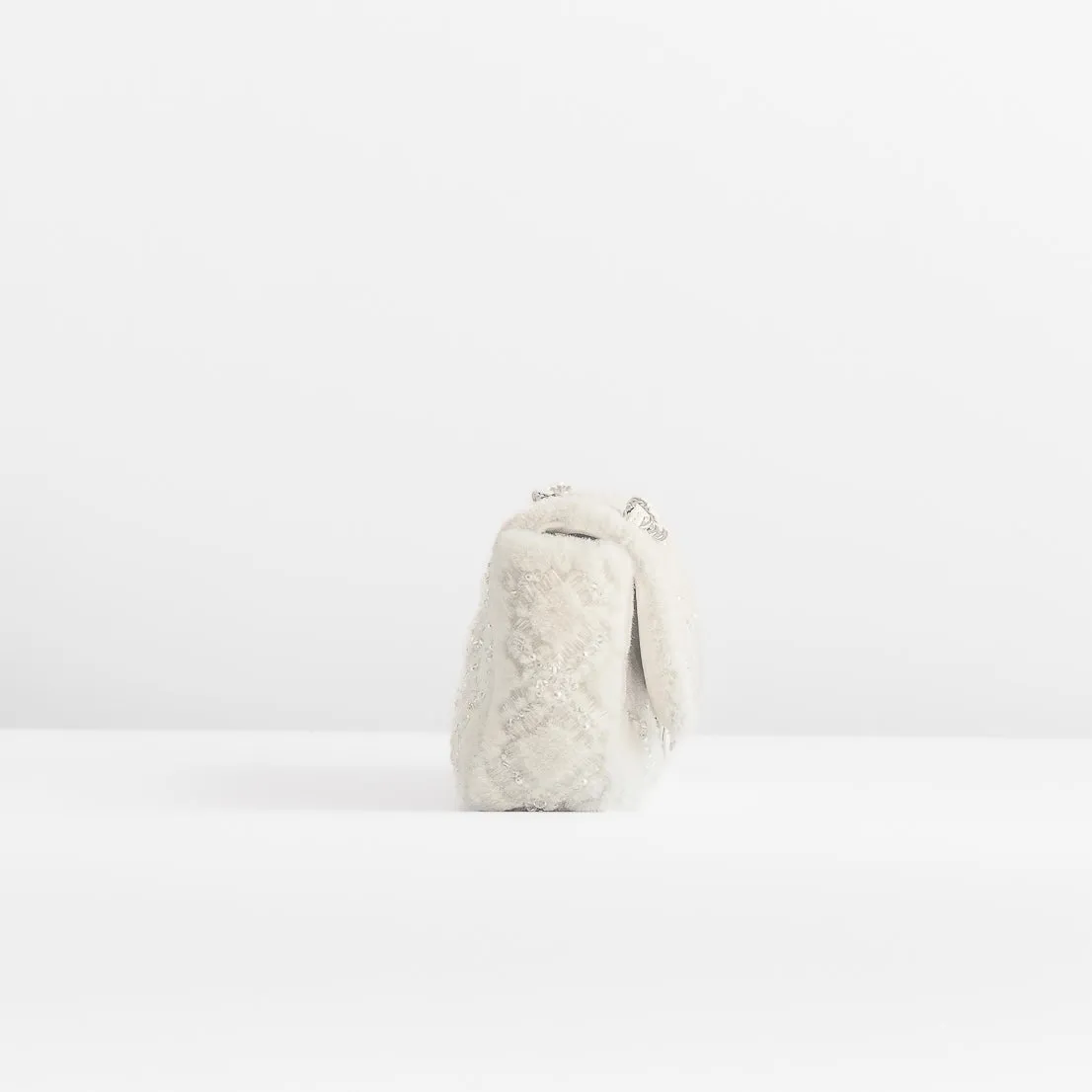 CHANEL - *RARE* PEARL & BEAD EMBROIDERED SHEARLING MEDIUM FLAP BAG