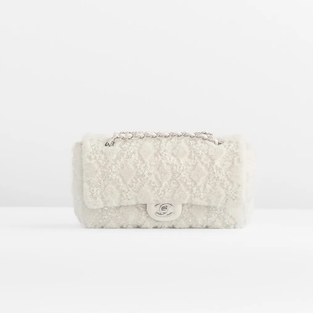 CHANEL - *RARE* PEARL & BEAD EMBROIDERED SHEARLING MEDIUM FLAP BAG