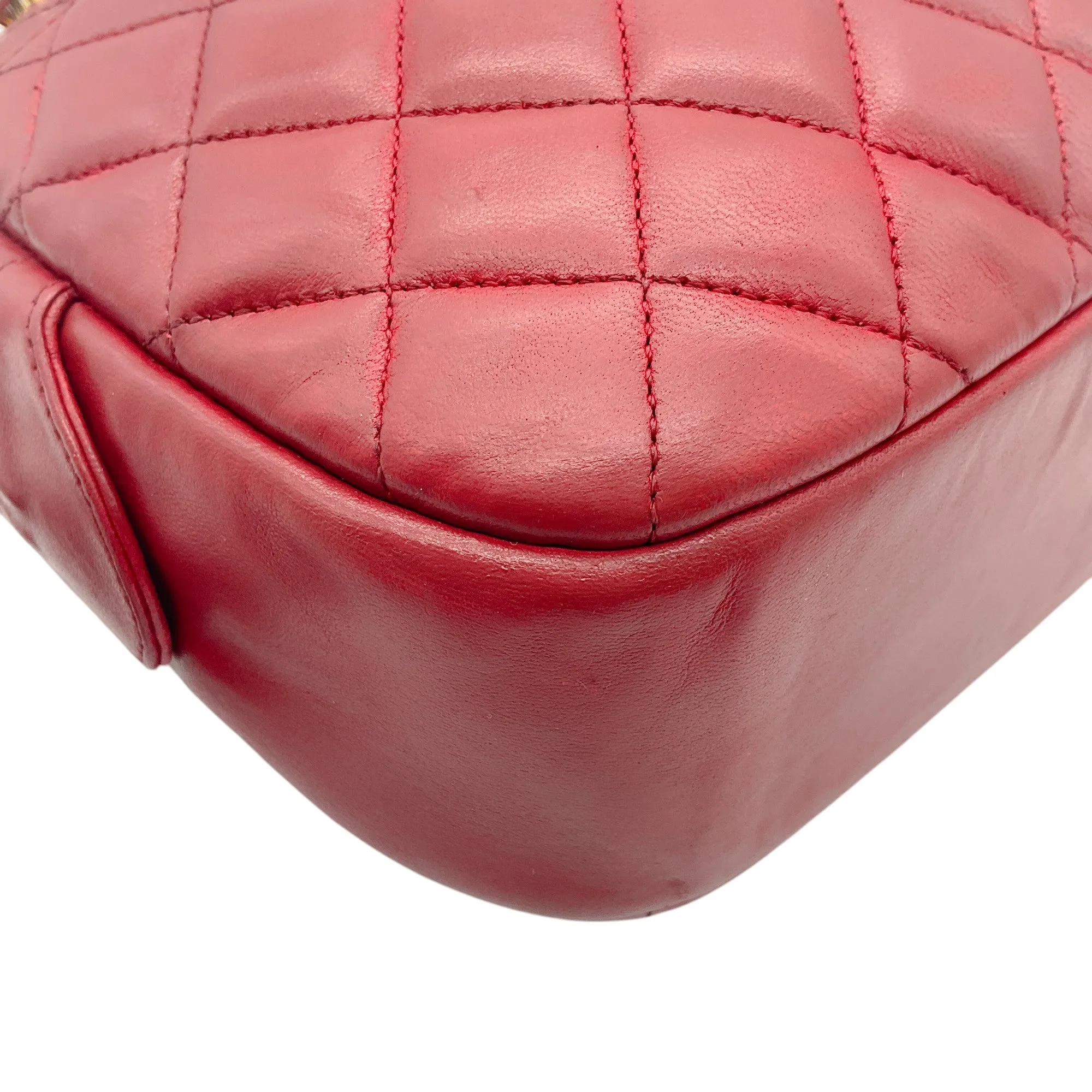 Chanel Red Leather Matelasse Shoulder Bag with Gold Chain