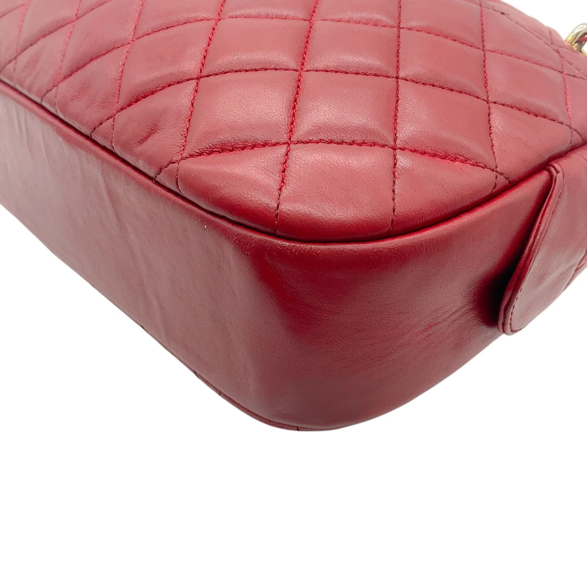Chanel Red Leather Matelasse Shoulder Bag with Gold Chain