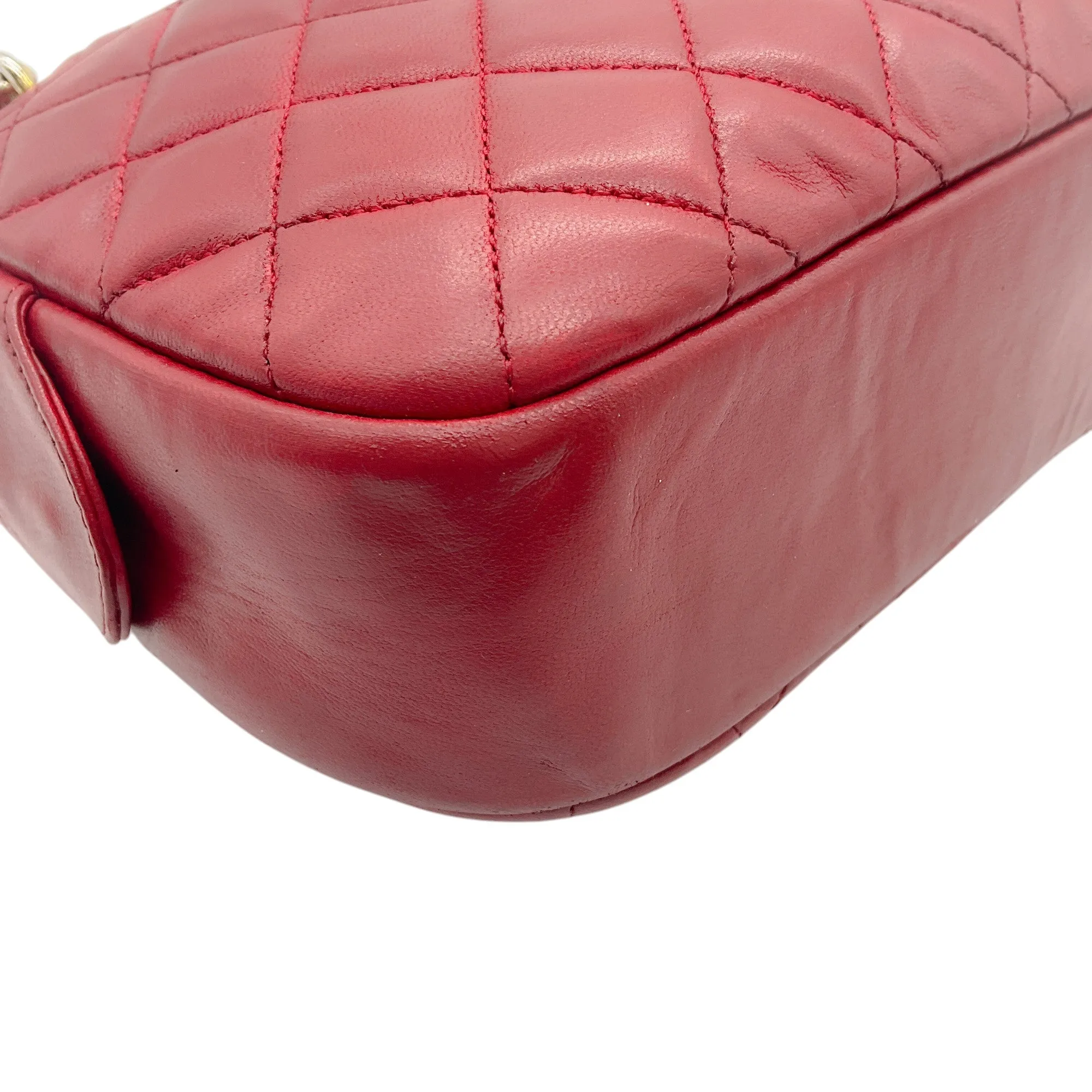 Chanel Red Leather Matelasse Shoulder Bag with Gold Chain