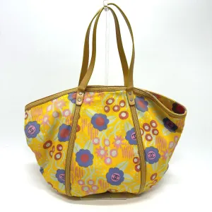 CHANEL Shoulder Bag Canvas / leather yellow High summer CC COCO Mark Flower Flower Women Used