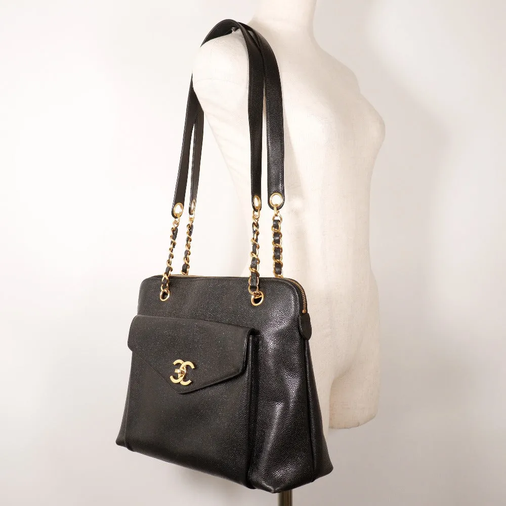 CHANEL Shoulder Bag Caviar skin black Chain tote Women Used