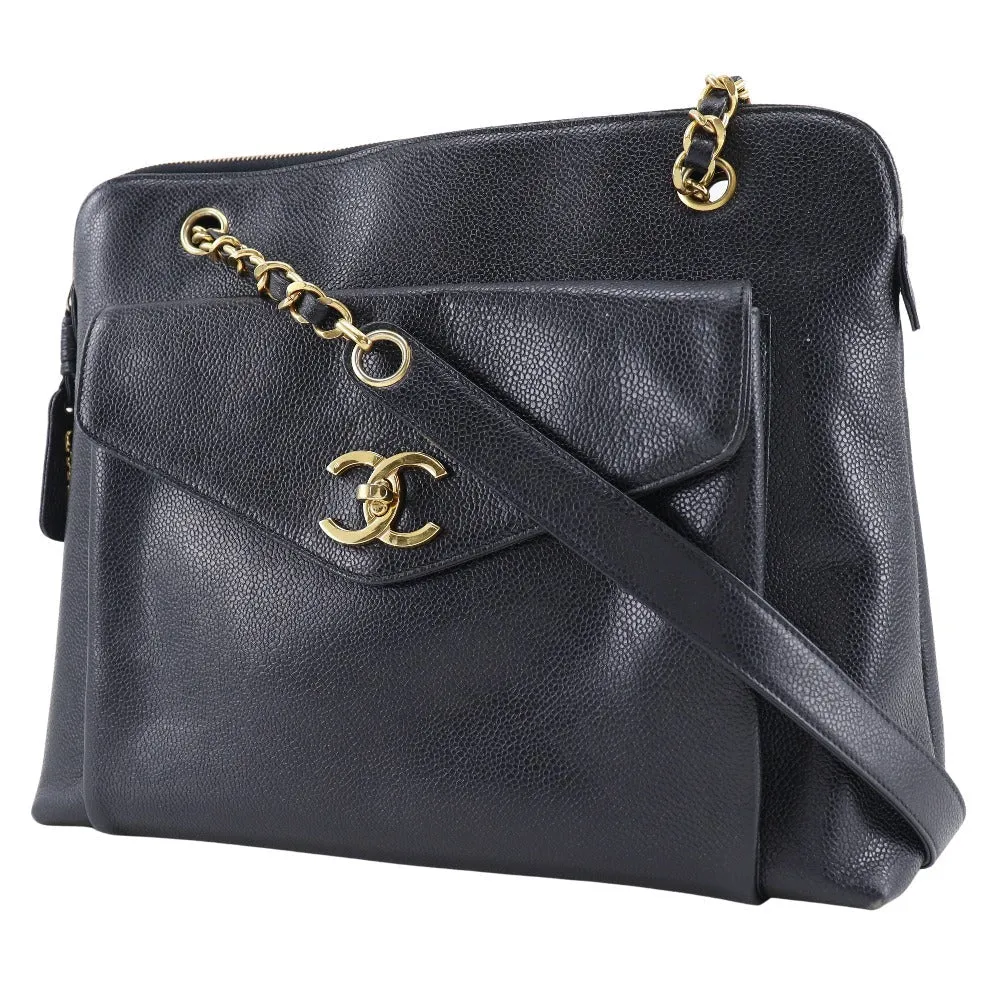 CHANEL Shoulder Bag Caviar skin black Chain tote Women Used