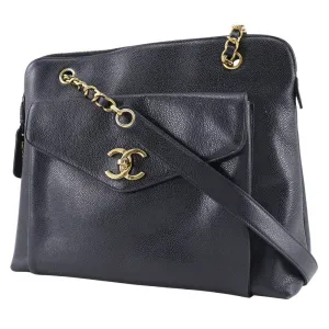 CHANEL Shoulder Bag Caviar skin black Chain tote Women Used