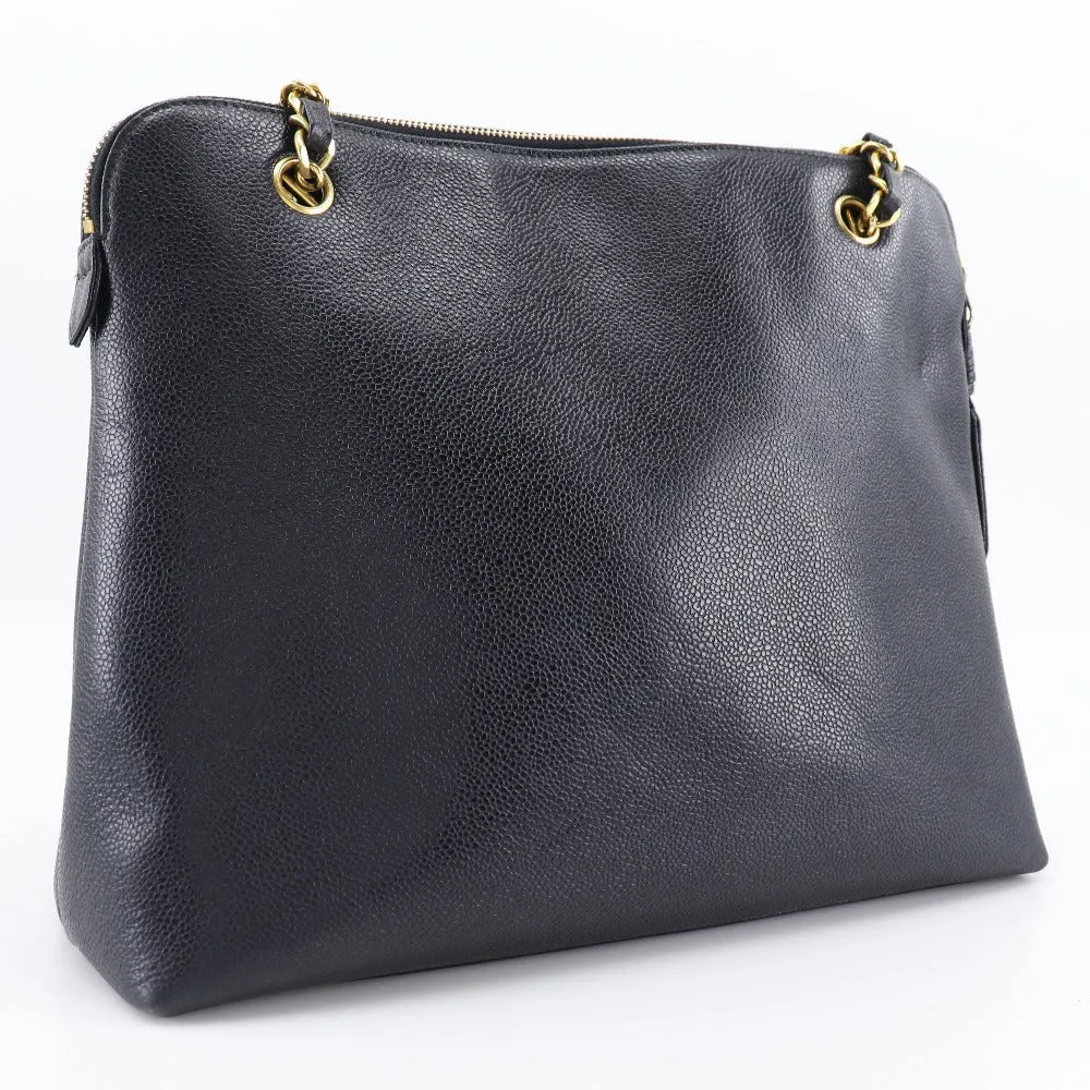 CHANEL Shoulder Bag Caviar skin black Chain tote Women Used