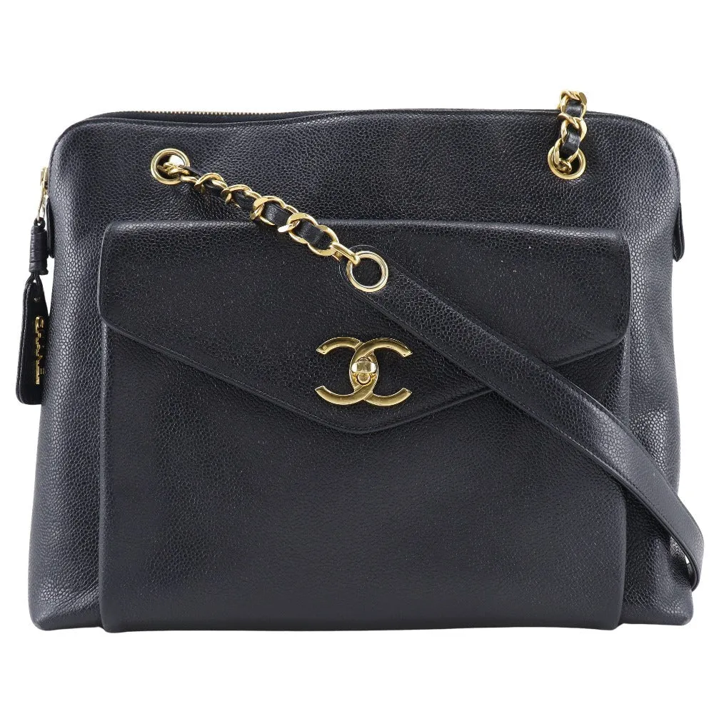 CHANEL Shoulder Bag Caviar skin black Chain tote Women Used