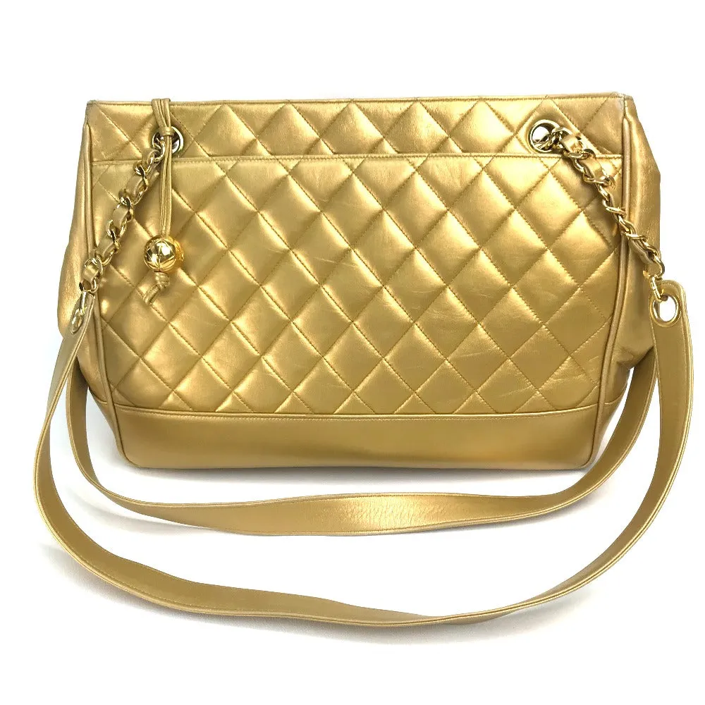 CHANEL Shoulder Bag lambskin Gold x Gold Metal Coco ball Matrasse Women Used