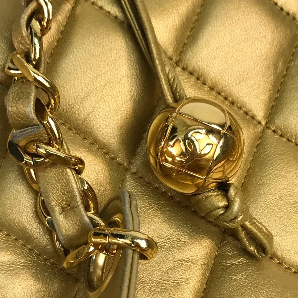 CHANEL Shoulder Bag lambskin Gold x Gold Metal Coco ball Matrasse Women Used
