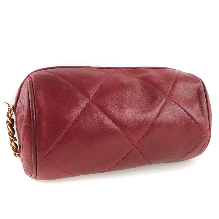 CHANEL Shoulder Bag lambskin Red Matrasse Fringe ChainShoulder Women Used
