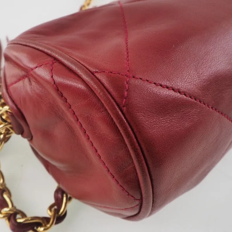 CHANEL Shoulder Bag lambskin Red Matrasse Fringe ChainShoulder Women Used