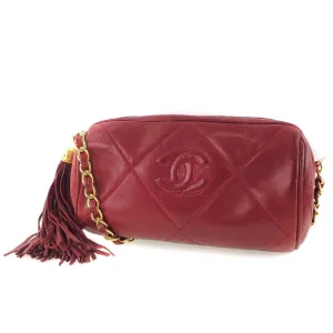CHANEL Shoulder Bag lambskin Red Matrasse Fringe ChainShoulder Women Used