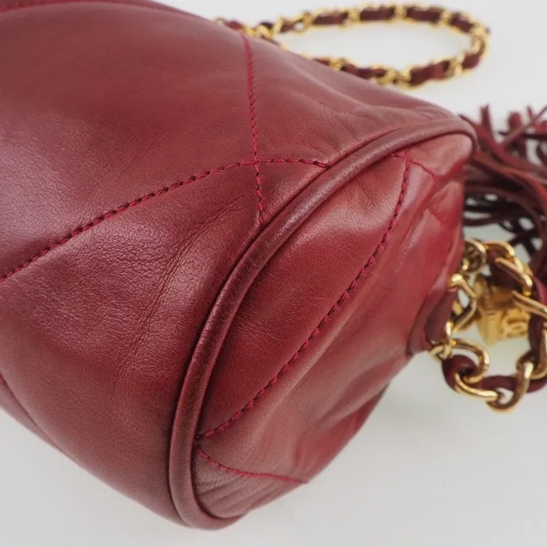 CHANEL Shoulder Bag lambskin Red Matrasse Fringe ChainShoulder Women Used
