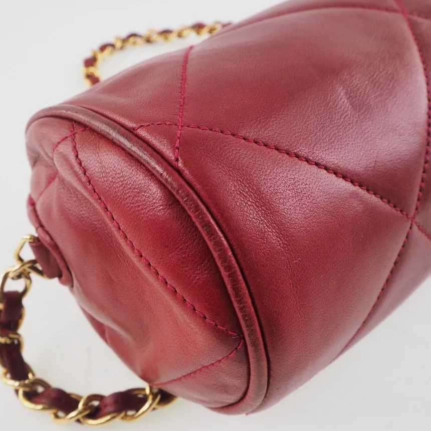 CHANEL Shoulder Bag lambskin Red Matrasse Fringe ChainShoulder Women Used