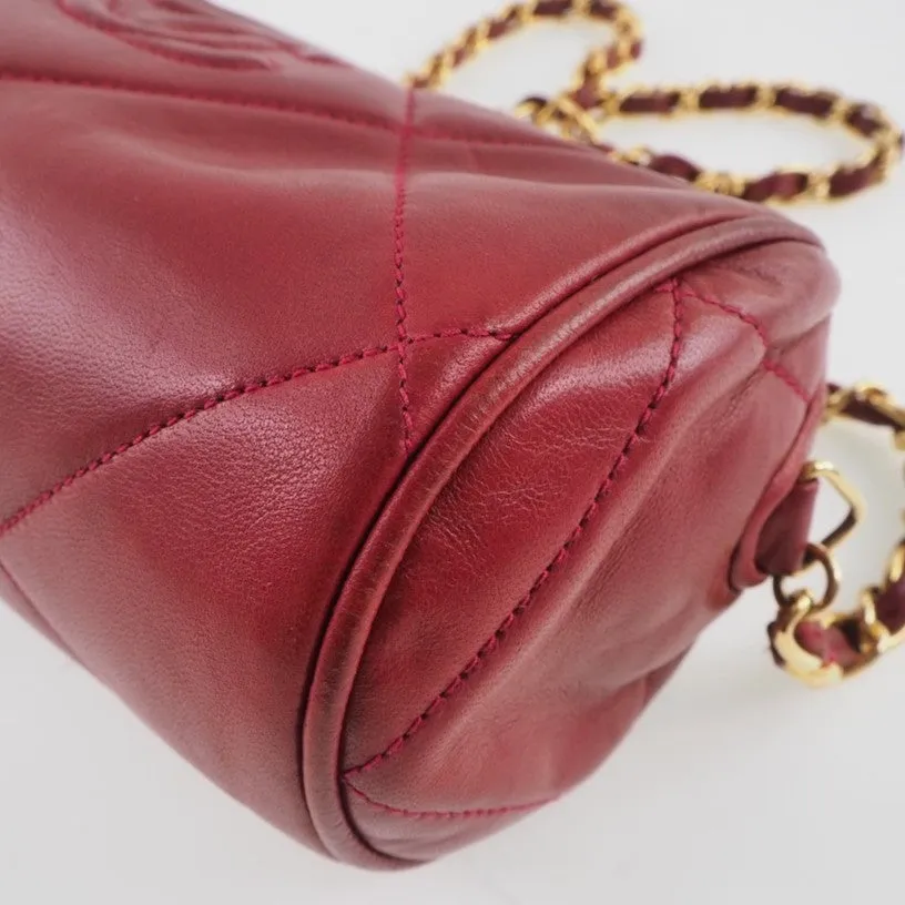 CHANEL Shoulder Bag lambskin Red Matrasse Fringe ChainShoulder Women Used