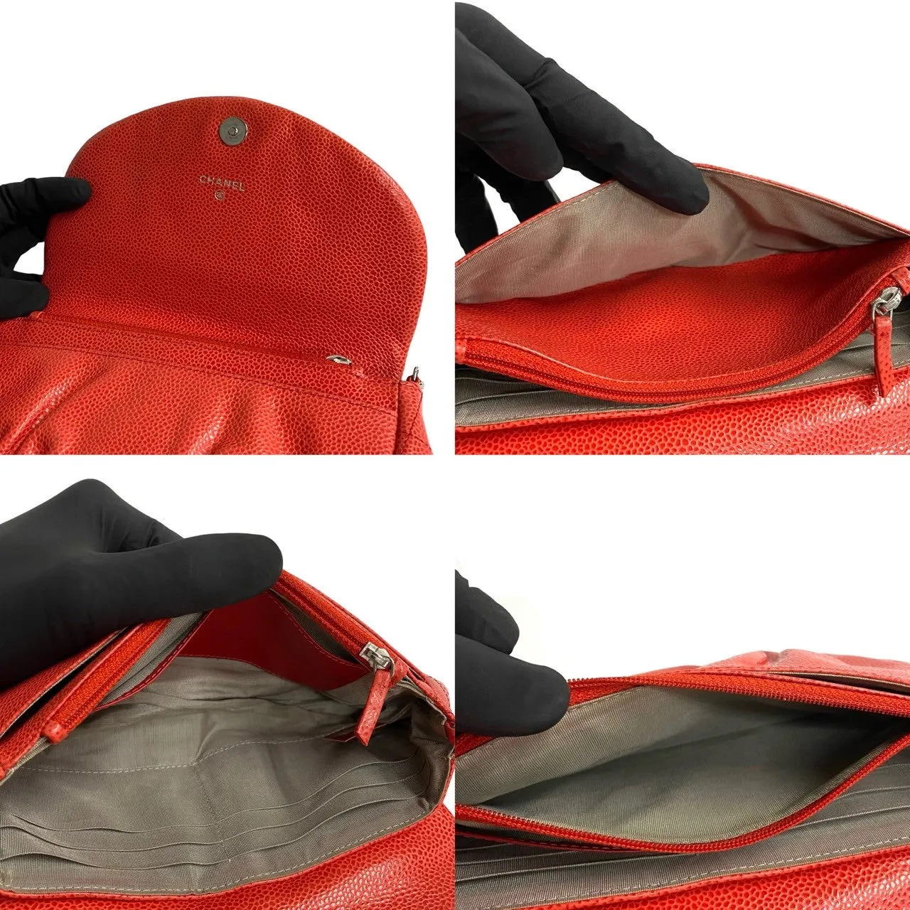 CHANEL Shoulder Bag Matt caviar skin Red Matrasse