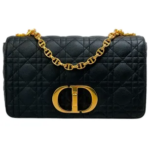 Christian Dior Black Calfskin Cannage Medium Caro Bag