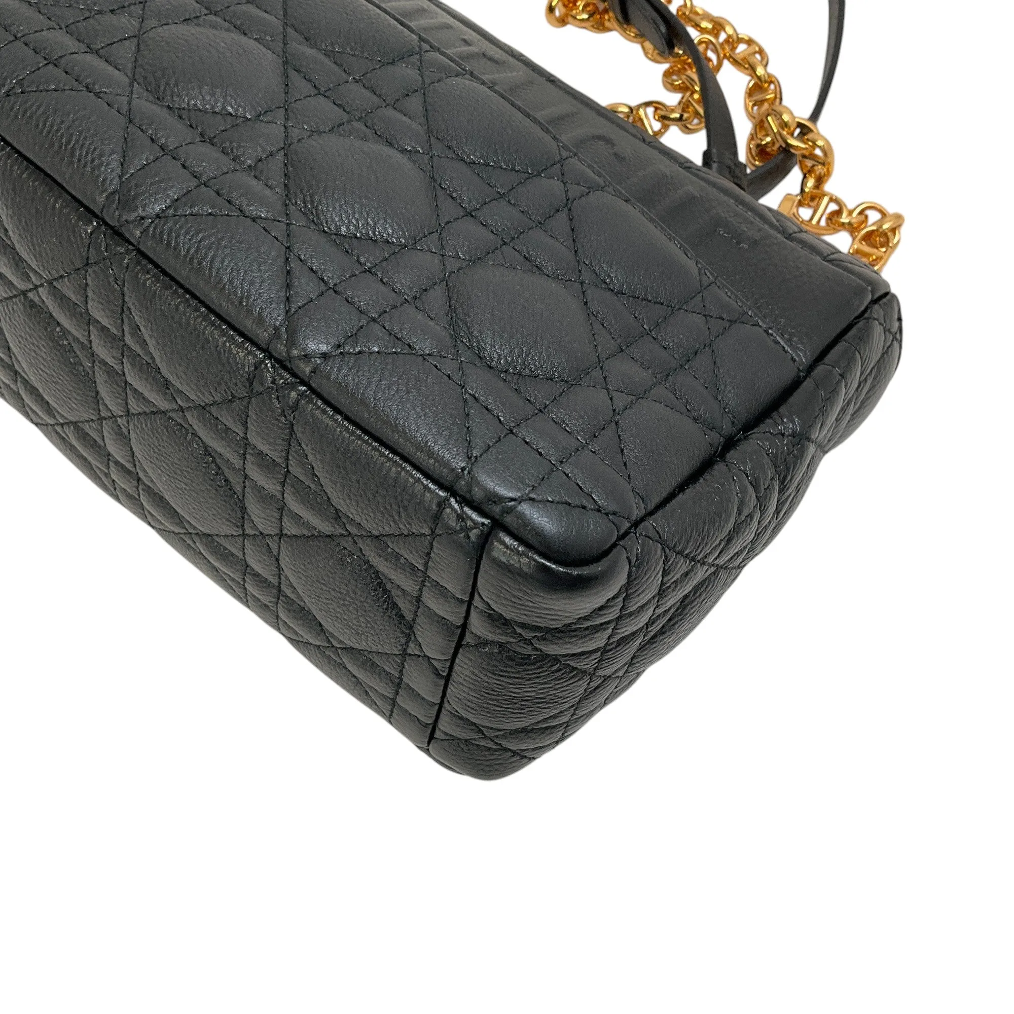 Christian Dior Black Calfskin Cannage Medium Caro Bag
